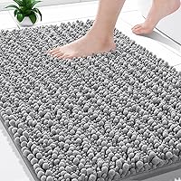 Yimobra Chenille Bath Mat Non-Slip Washable Absorbent Shaggy Bathroom Rug 24x17 Gray - Quick Dry Shower Tub Floor Mat