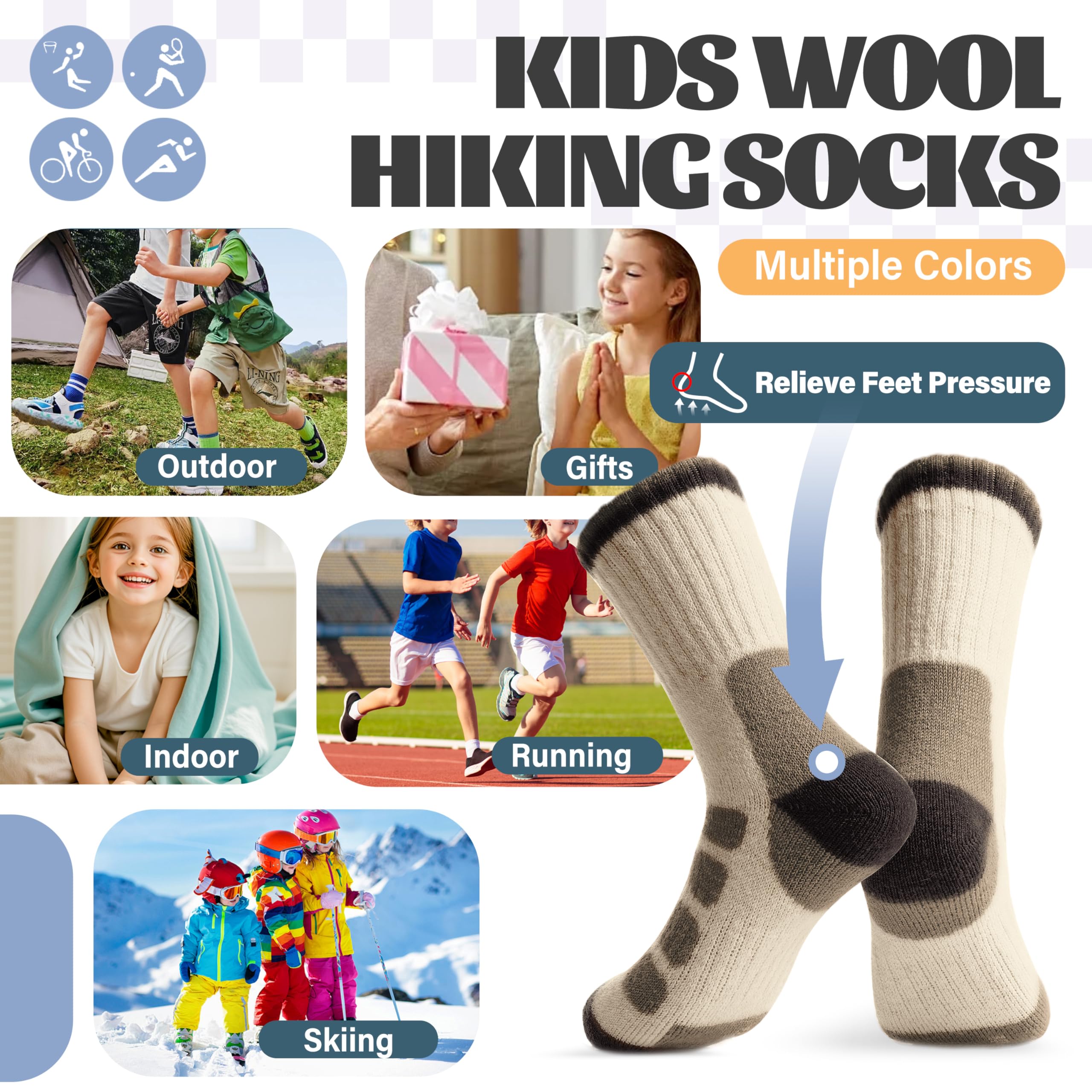 Anlisim Merino Wandersocken Kinder Jungen Mädchen Wolle Socken Warme Sportsocken Dicke Thermosocken Trekking Wintersocken Socken Kinder Socken Kinder 6 Paare