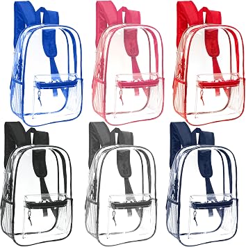 24 Pack 17" Bulk Wholesale Clear Backpack, 6 Colors