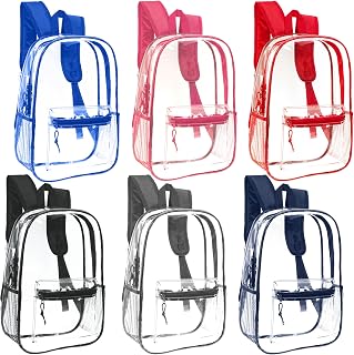 Moda West 24 Pack 17" Bulk Wholesale Clear Backpack, 6 Colors