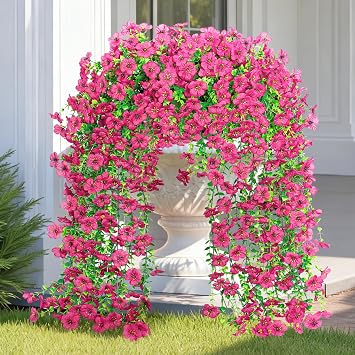 Artificial Hanging Flowers 4PCS Artificial Hanging Plants Rose Red
