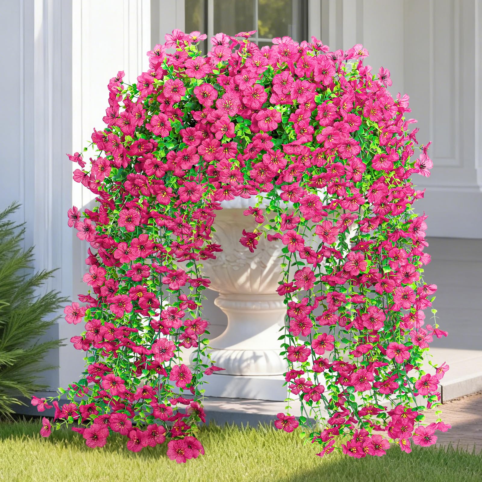 Betylifoy Flores artificiales colgantes, 4 unidades de plantas artificiales colgantes como reales de 76 cm de largo, flores artificiales para exteriores, resistentes a la intemperie, resistentes a los