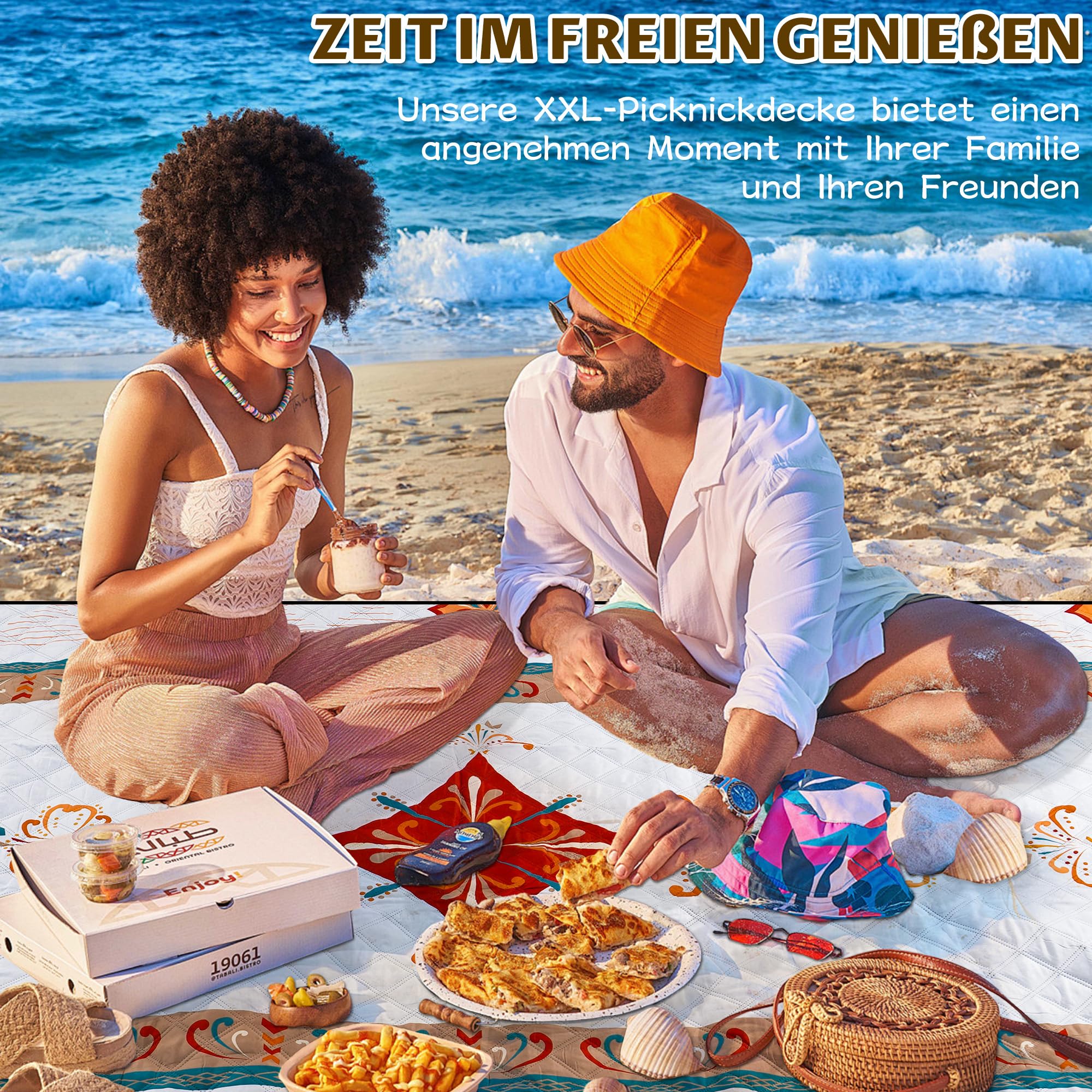 Coperta Picnic Impermeabile 200x200cm Lavabile in Lavatrice (Rosso)