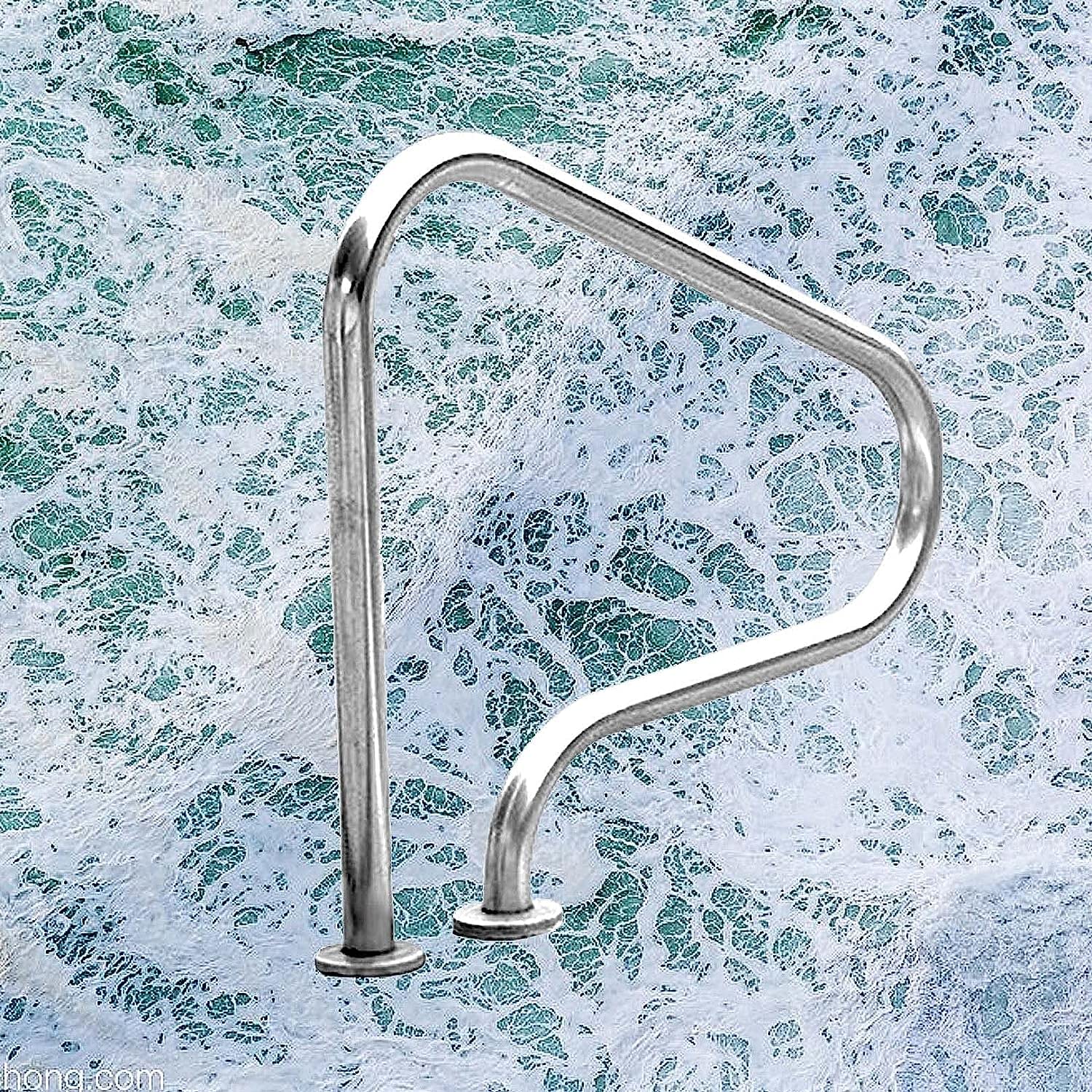 Pool Handrail 304 Stainless Steel Swimming Pool Handrail, Pool Hand Rail for Inground Pools and Spa, 3-Bend Pool Stair Railing, Silver