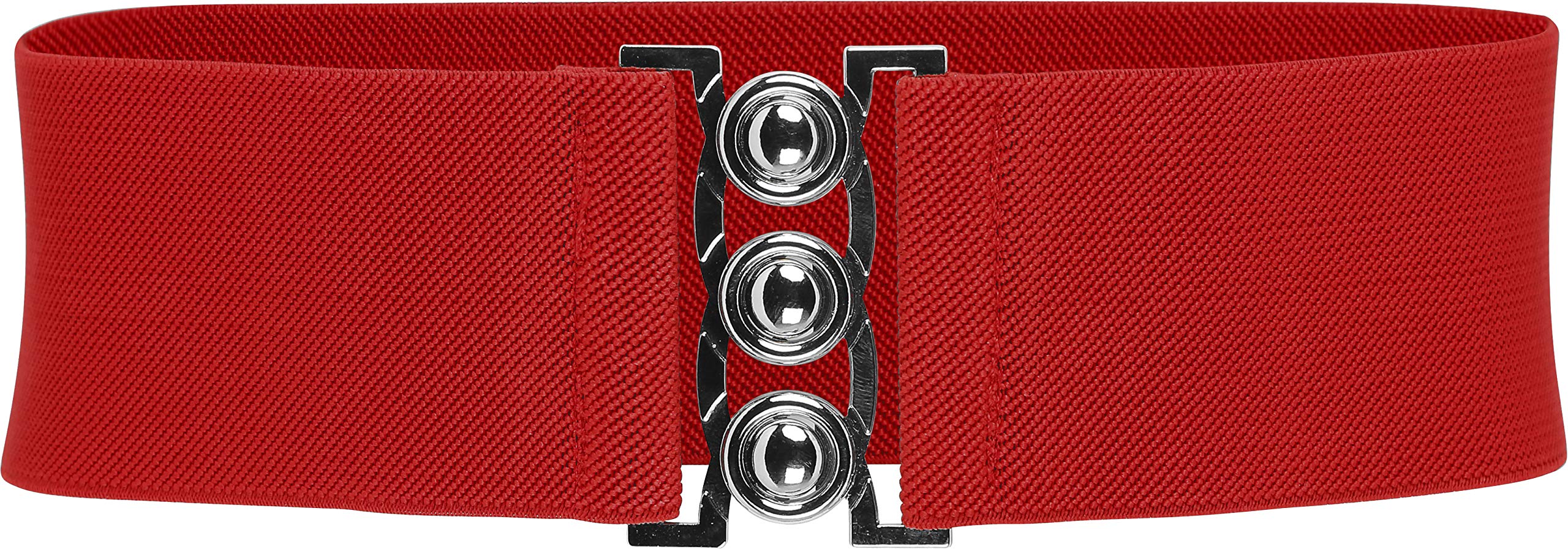 BlackButterfly Wide Elastic Waist Cinch Stretch Waistband Retro Clasp Buckle Belt (Red, XXL)