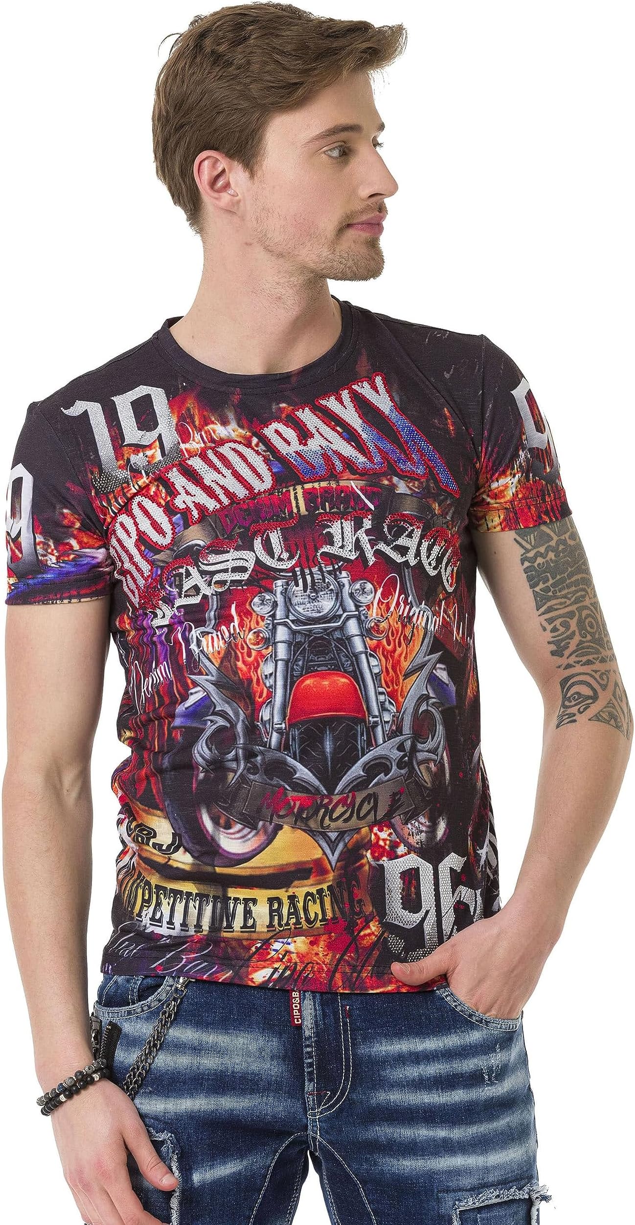 CIPO & BAXX Rider Round Neck Men's T-Shirt | Casual Cotton T-Shirt | Half Sleeves Graphic Print Cotton T-Shirt