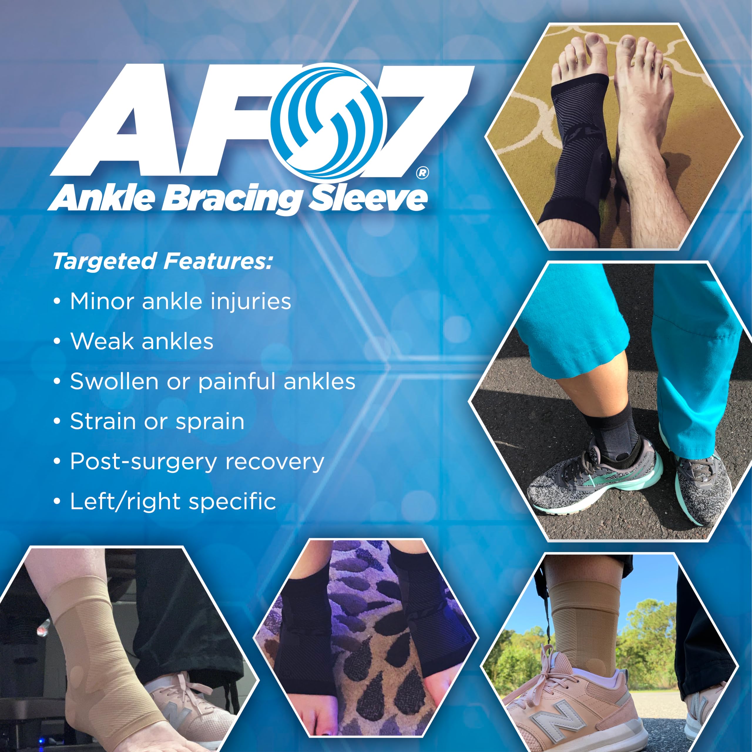 Orthosleeve cavigliera a compressione graduata AF7-7 zone di compressione - Stabilizza medialmente e lateralmente la caviglia - Previene le cadute
