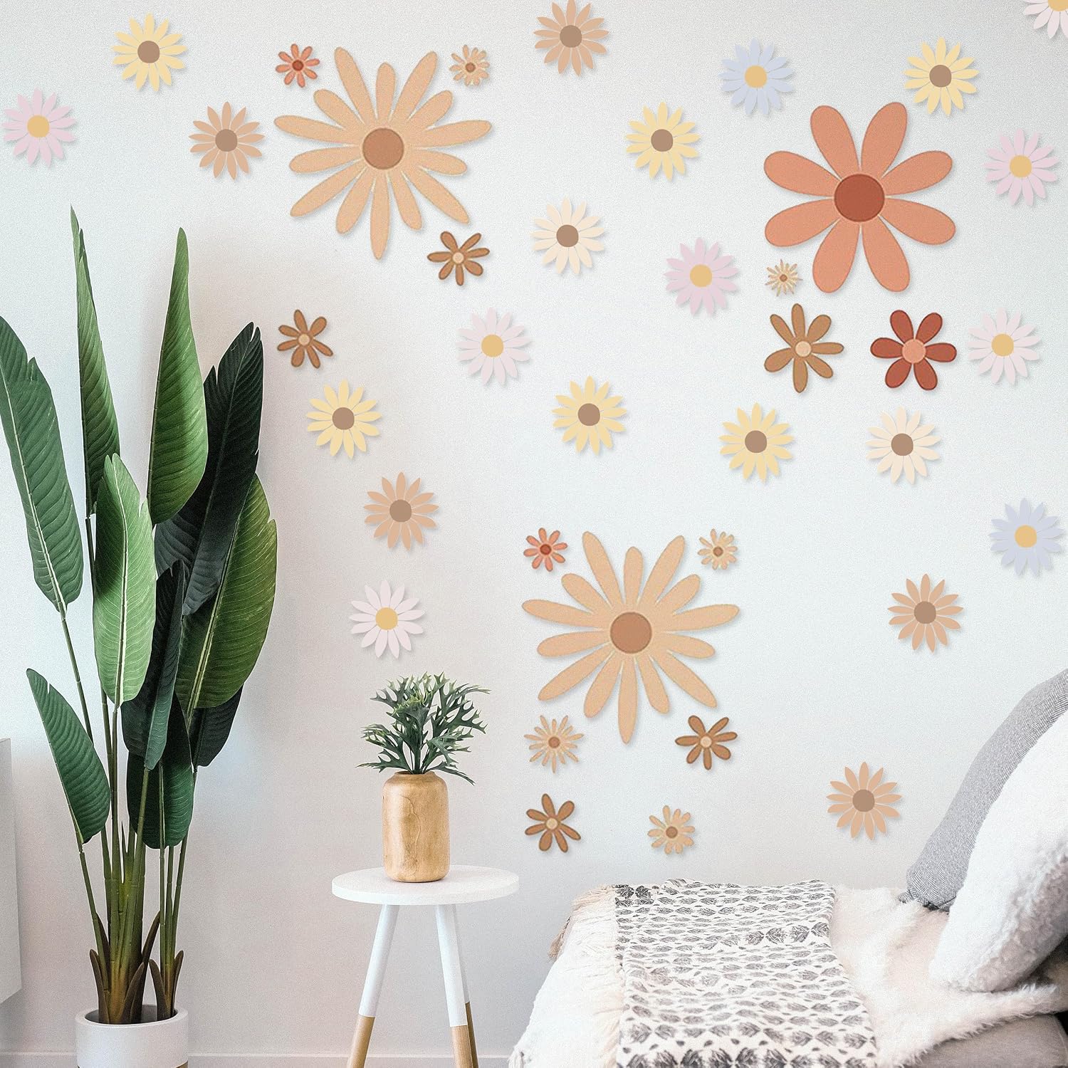 8 Sheets Daisy Wall Decals, 65 Pcs Boho Daisy Floral Wall Stickers ...
