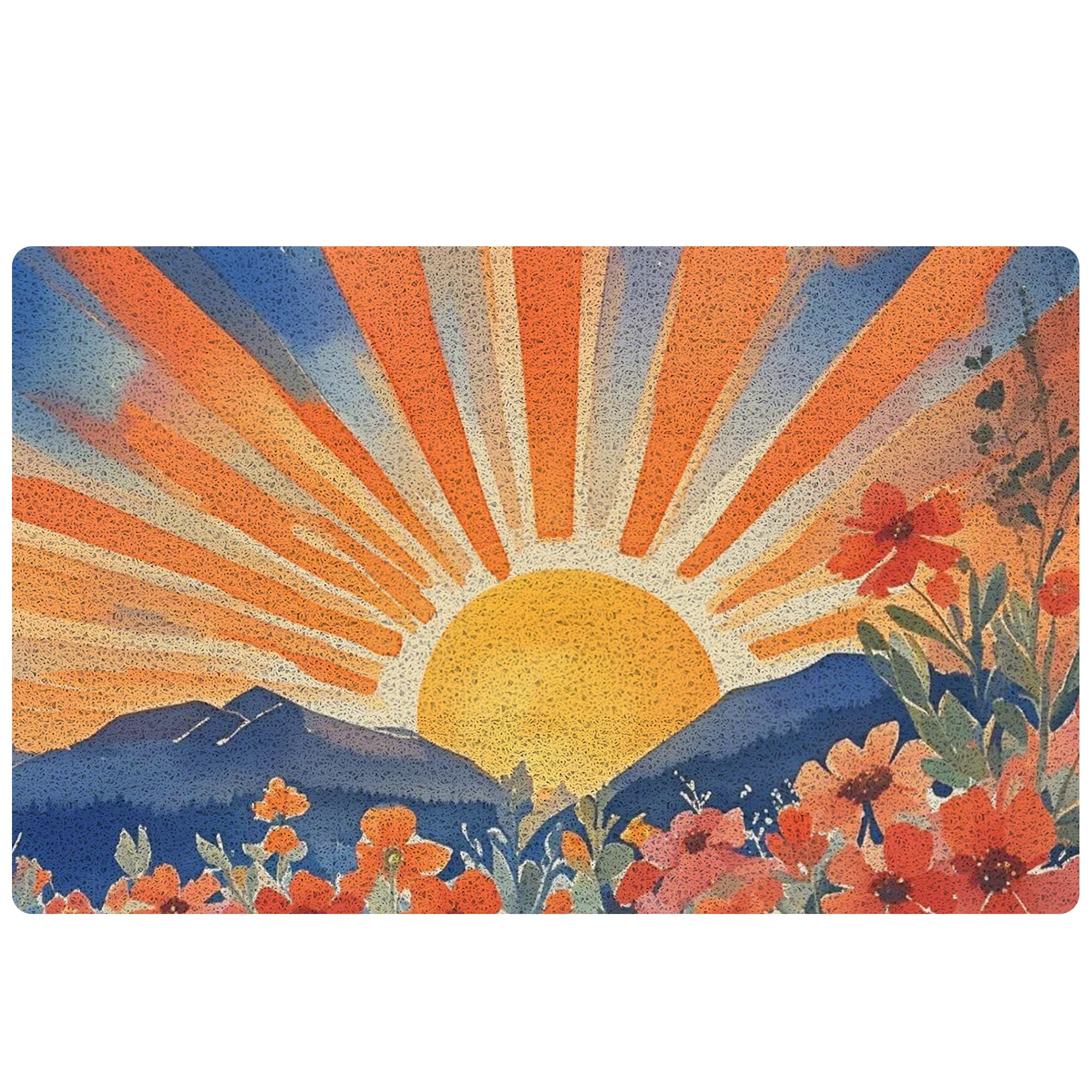 RYYCDOI Watercolor Boho Sun Sunrise Door Mat, Mid Century Modern Abstract Wildflower Mountain Landscape Welcome Mats Doormat for Front Door Porch