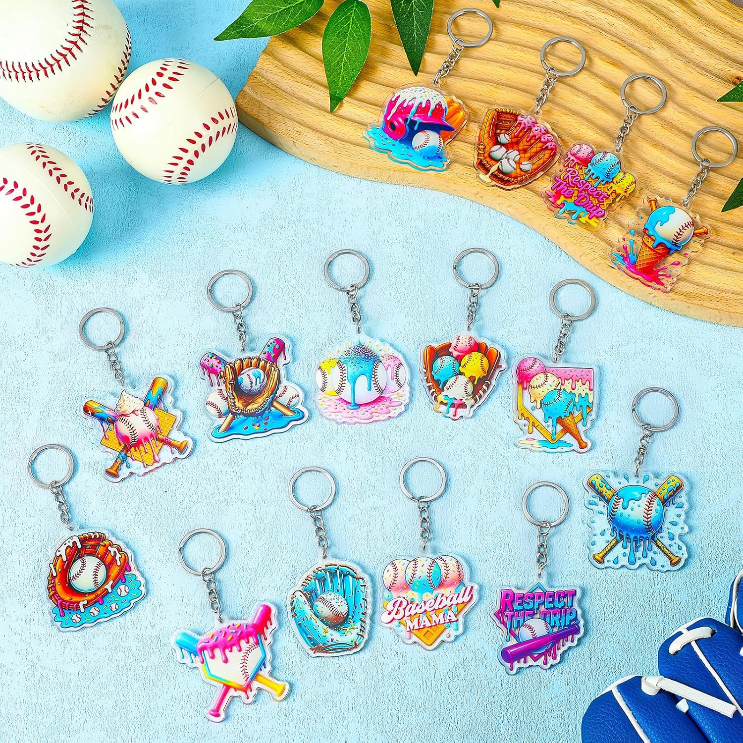 Equsion 15 Pcs Ice Cream Drip Baseball Acrylic Keychains Gifts, Acrylic Backpack Tags for Fun Party Favors Team Gifts (Ice Cream Baseball) image 5
