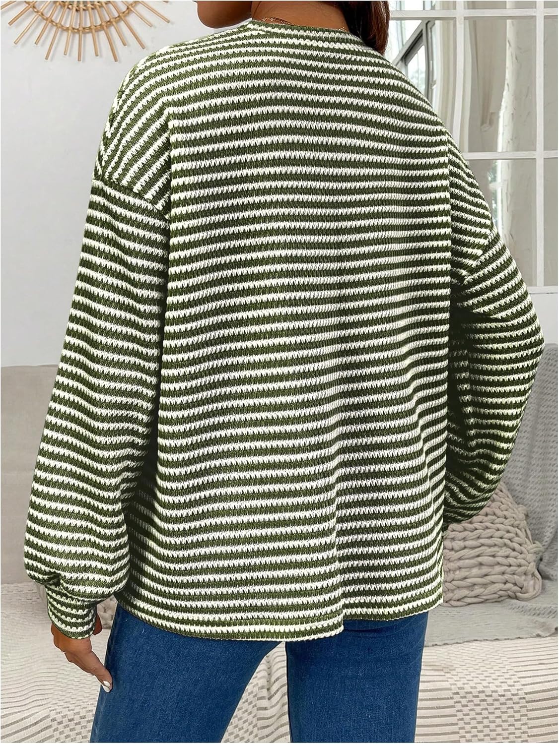 Women's Maternity Striped T Shirts Long Sleeve Crew Neck Drop Shoulder Fall Tops Maternity Clothes - Image 2