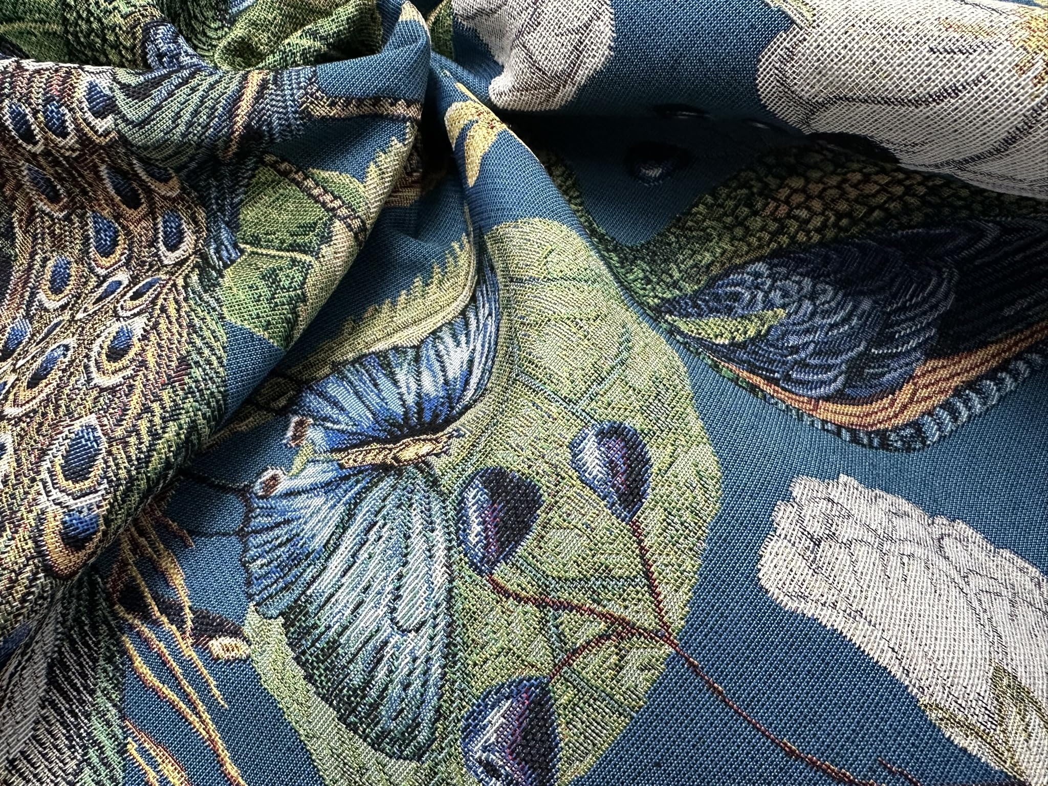 Paw Gobelin Tkanina Motyl Botaniczny Kwiatowy Gobelin Tkany Żakardowy Tapicerka Wystrój Domu Zasłony Poduszki, 140 cm Szerokości - Turkusowy Niebieski - Sprzedawany na metry