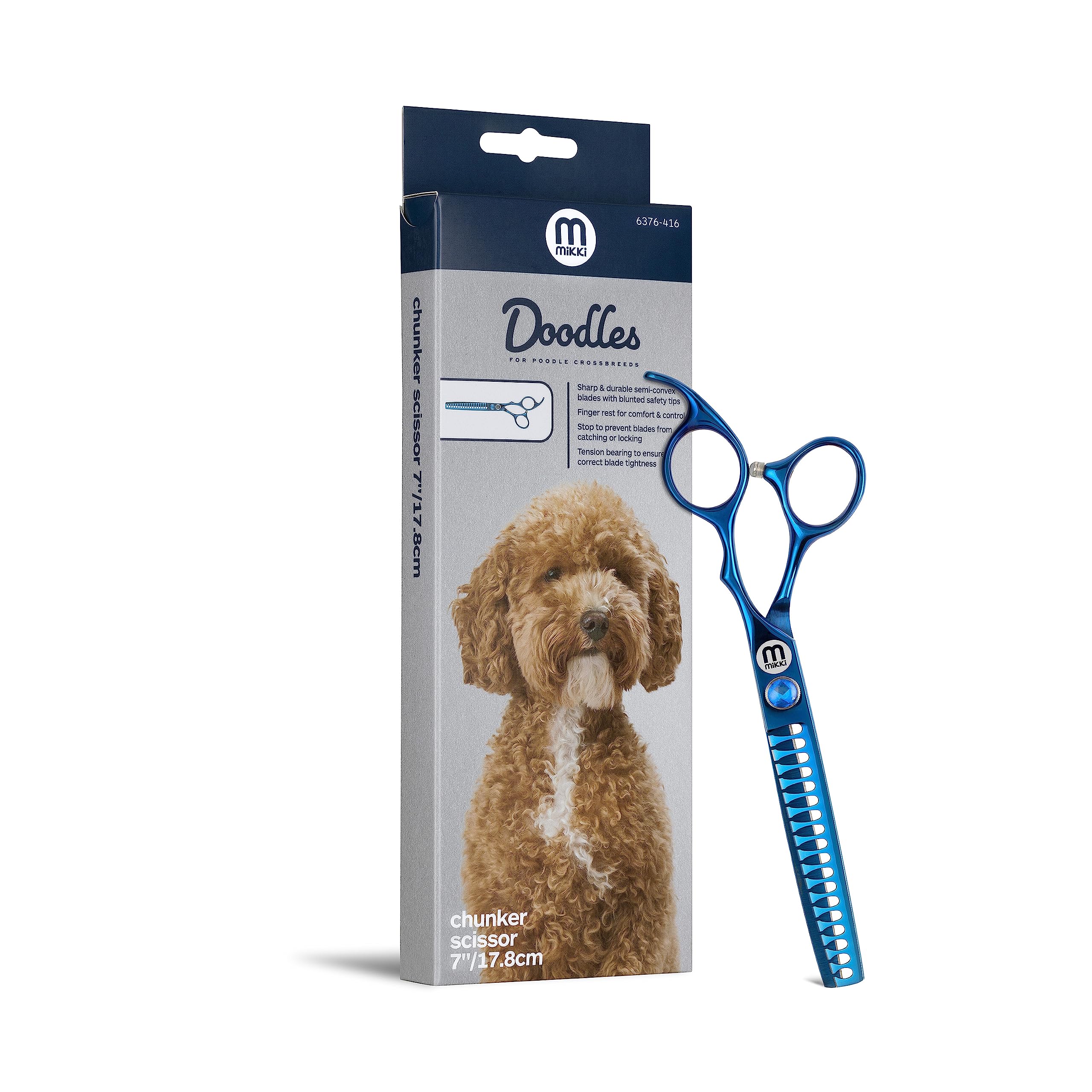 Mikki Doodle, Perro, Cachorro Chunker Tijeras de Acabado, Afiladas y Duraderas Cuchilla Semi-Convexa, Puntas de Seguridad Despuntadas, Tornillo de Tensión Ajustable para Control y Precisión, 17.8cm