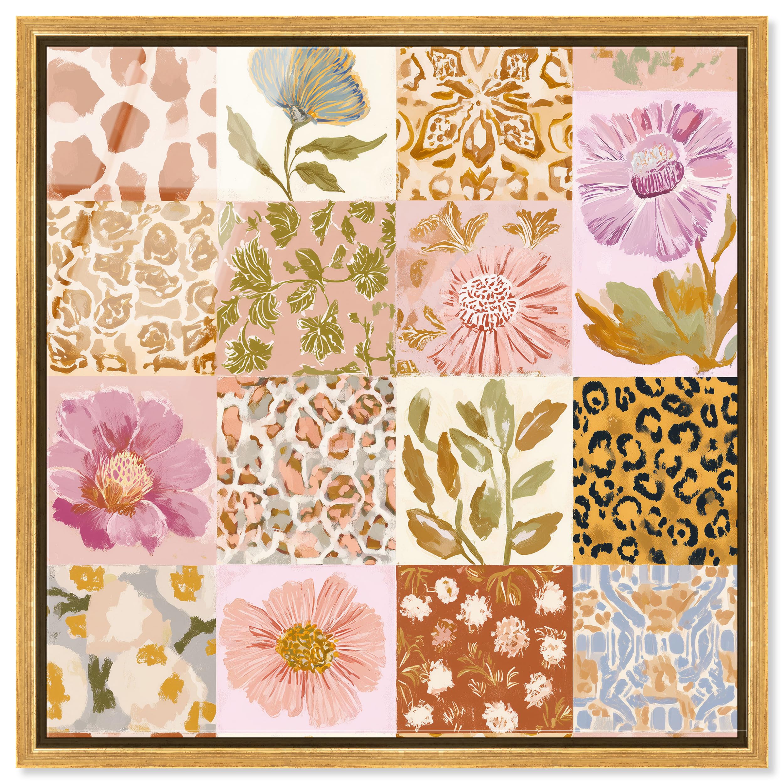 Art Remedy Autumn Patchwork Bloom II Gerahmter Acryldruck Whimsy Wanddekoration, goldener Rahmen, 61 x 61 cm