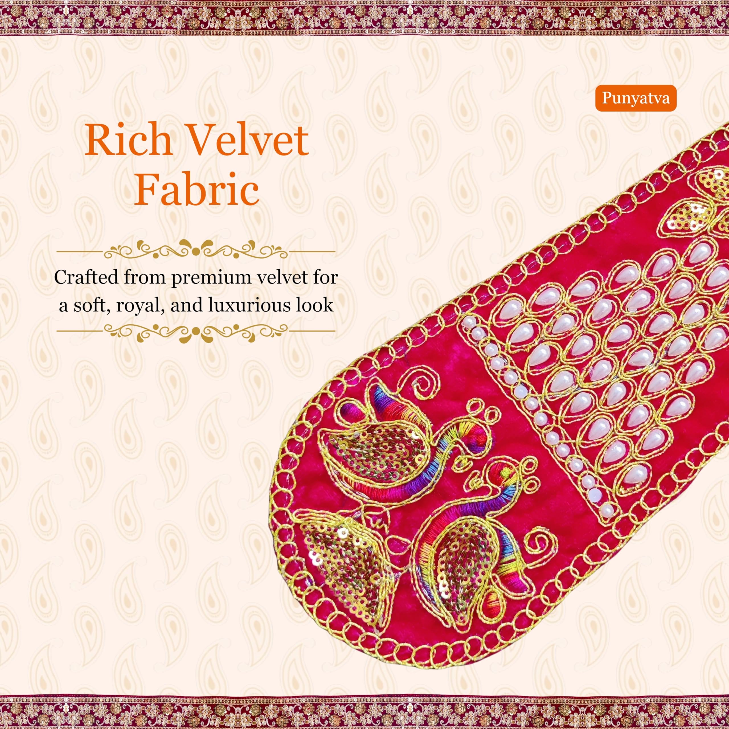 PUNYATVA Ganpati Shela with Moti Design (Pink), Khes, Patka, Uparna Vastra for Gauri Ganpati, Ganesh Chaturthi, Varalakshmi Vratam, Navratri, Durga Puja, Decoration Accessories for Idols, God Dress 1