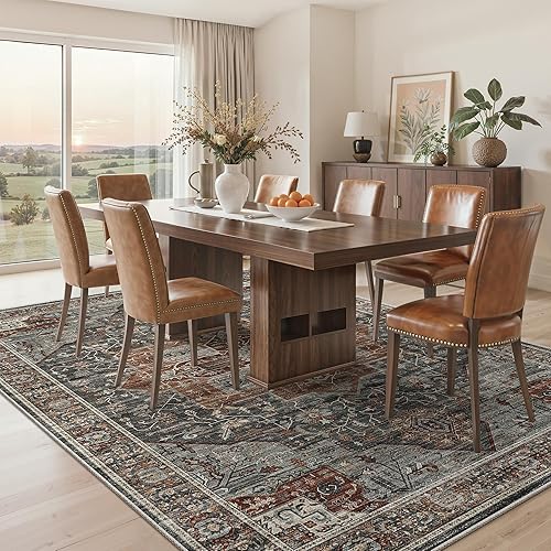 Miniatura 91 de Alfombras de área de 8 x 10 pies para sala de estar, vintage lavable con parte trasera antideslizante, resistente a las manchas, alfombra de área