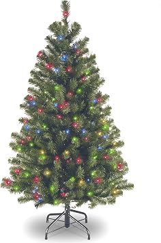 National Tree Company 4.5 ft Pre-Lit North Valley Spruce Artificial Christmas Tree, 200 Multicolor Lights, 398 Tips, Includes Stand, Green