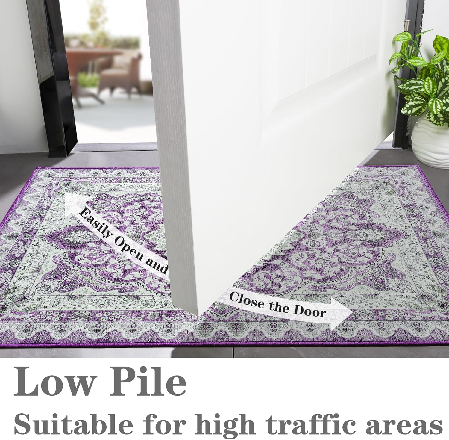 Foxmas Small Rugs for Entryway 2x3 Feet, Non-Slip Doormat Indoor Entrance Vintage Washable Area Rug, Low Pile Throw Rugs for Entryway Bedroom Kitchen Living Room, Purple