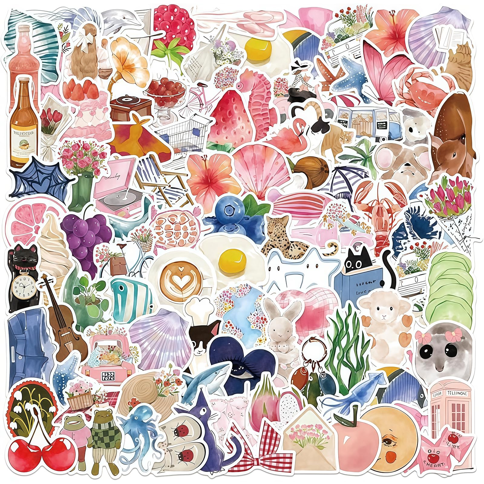 100 Stück Vintage Autoadhesivos, Sticker Aesthetic para Botellas de Agua, Scrapbooking, Portátiles, Pegatinas de Vinilo Impermeables para Niños, Niñas, Jóvenes Estética Artículos