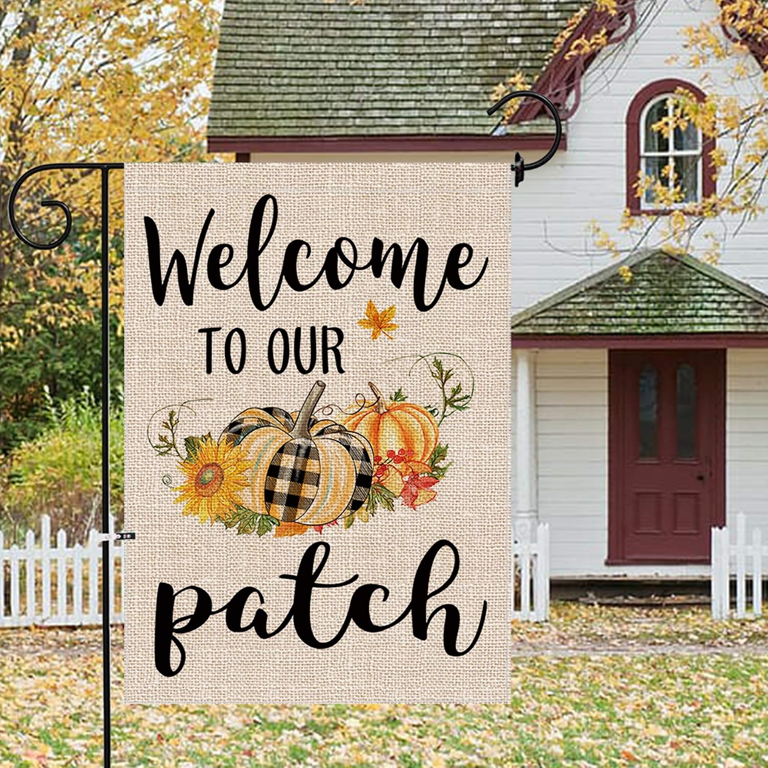 Bonsai Tree Fall Garden Flag, Double Sided Premium Burlap Pumpkin Fall Flag 12x18 Inch for Yard Outdoor Decoration
