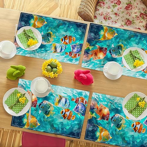 Vista 52 de Juego de 4 manteles individuales botánicos con diseño de flores, plantas botánicas, hojas de flores, rústico, floral, impermeable, lavable