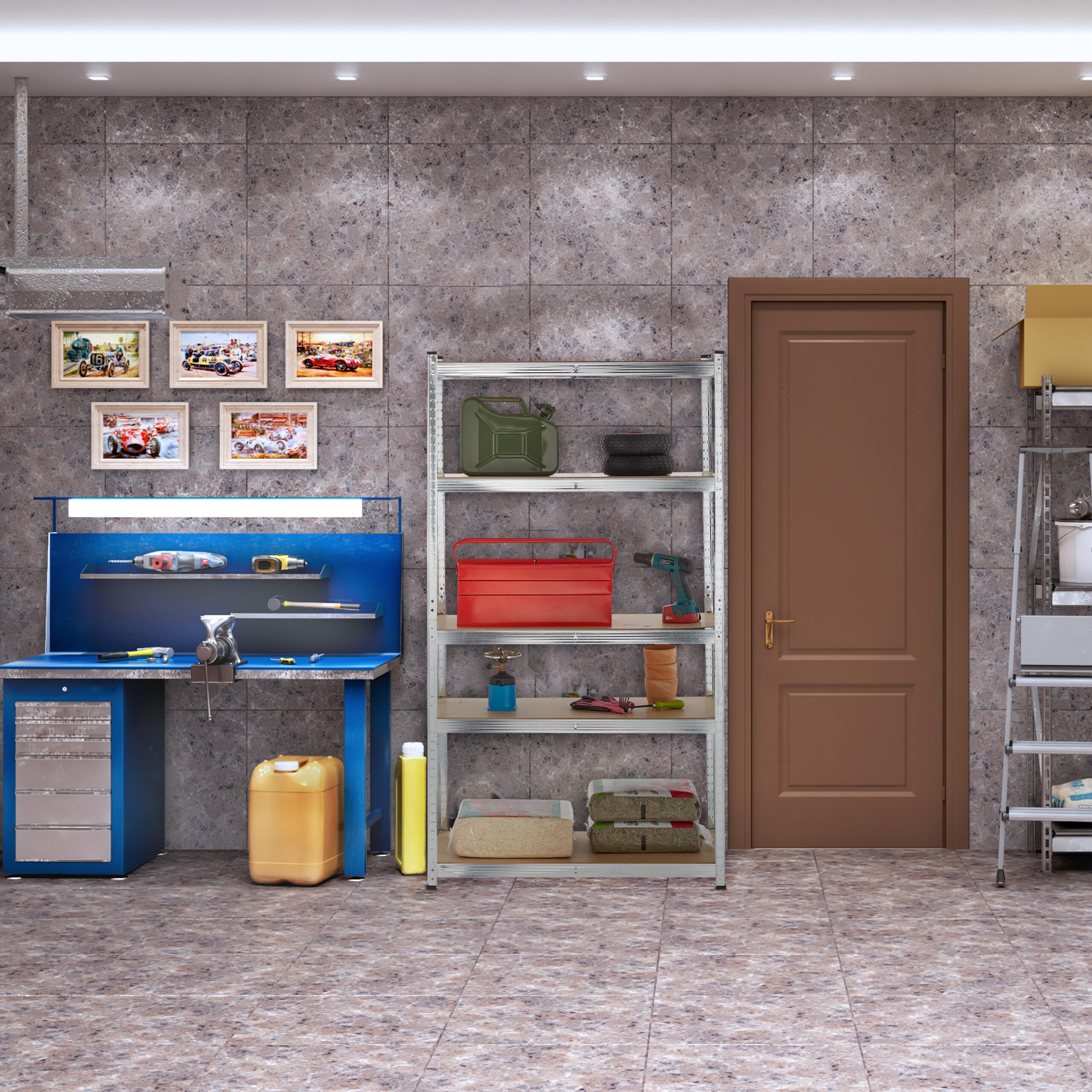 Relaxdays Scaffale Carichi Pesanti, Set da 2, 180x100x40 cm, 5 Ripiani Alta Portata 500 kg, Garage, Acciaio, Argentato