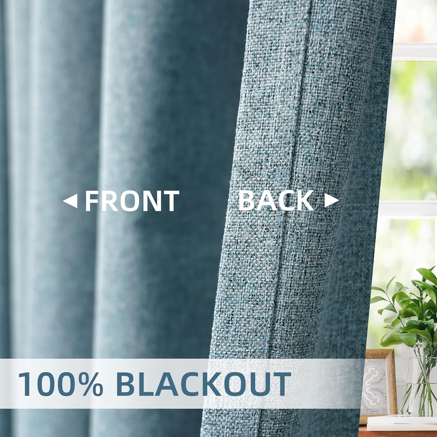 DriftAway Pinch Pleated 100% Blackout Linen Window Curtains for Living Room W42 by L84 Inch Long 2 panels Full Light Blocking Drapes for Bedroom Farmhouse Modern Rustic Thermal Insulated Blue Curtains