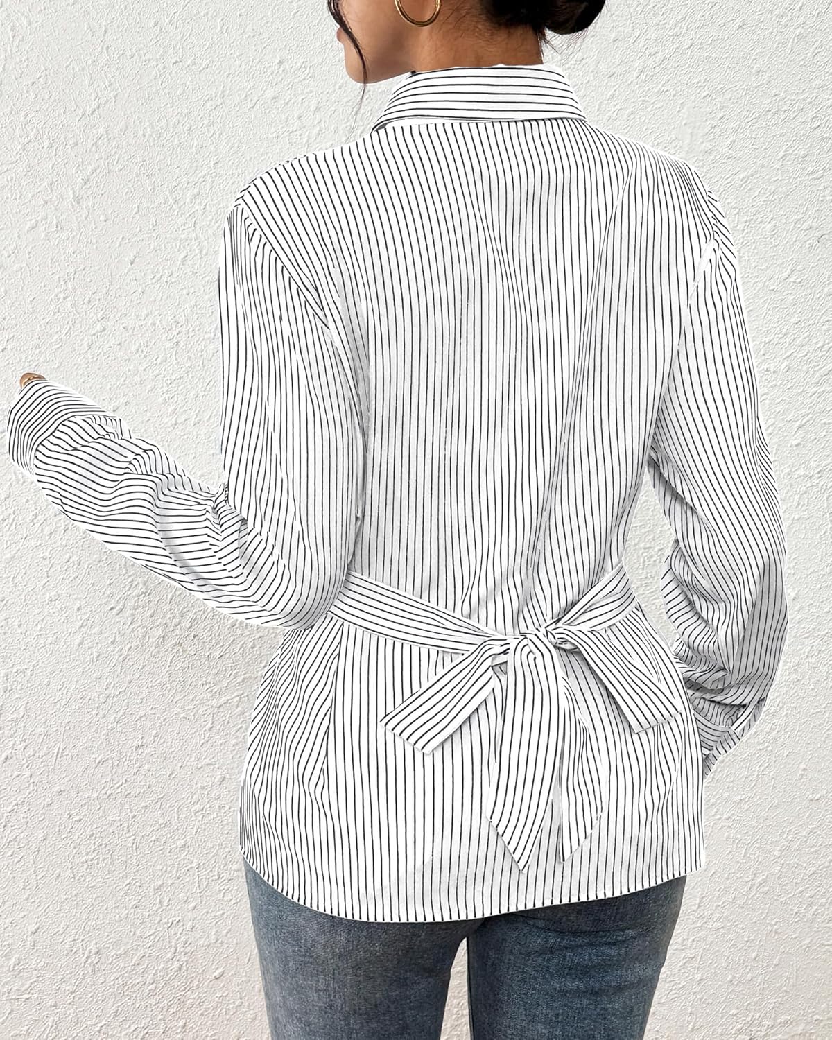 Bsubseach Women Blouses Striped Long Sleeve Button Down Shirts V Neck Collared Boho Tops 2026 Casual Business Work Outfits - Image 5