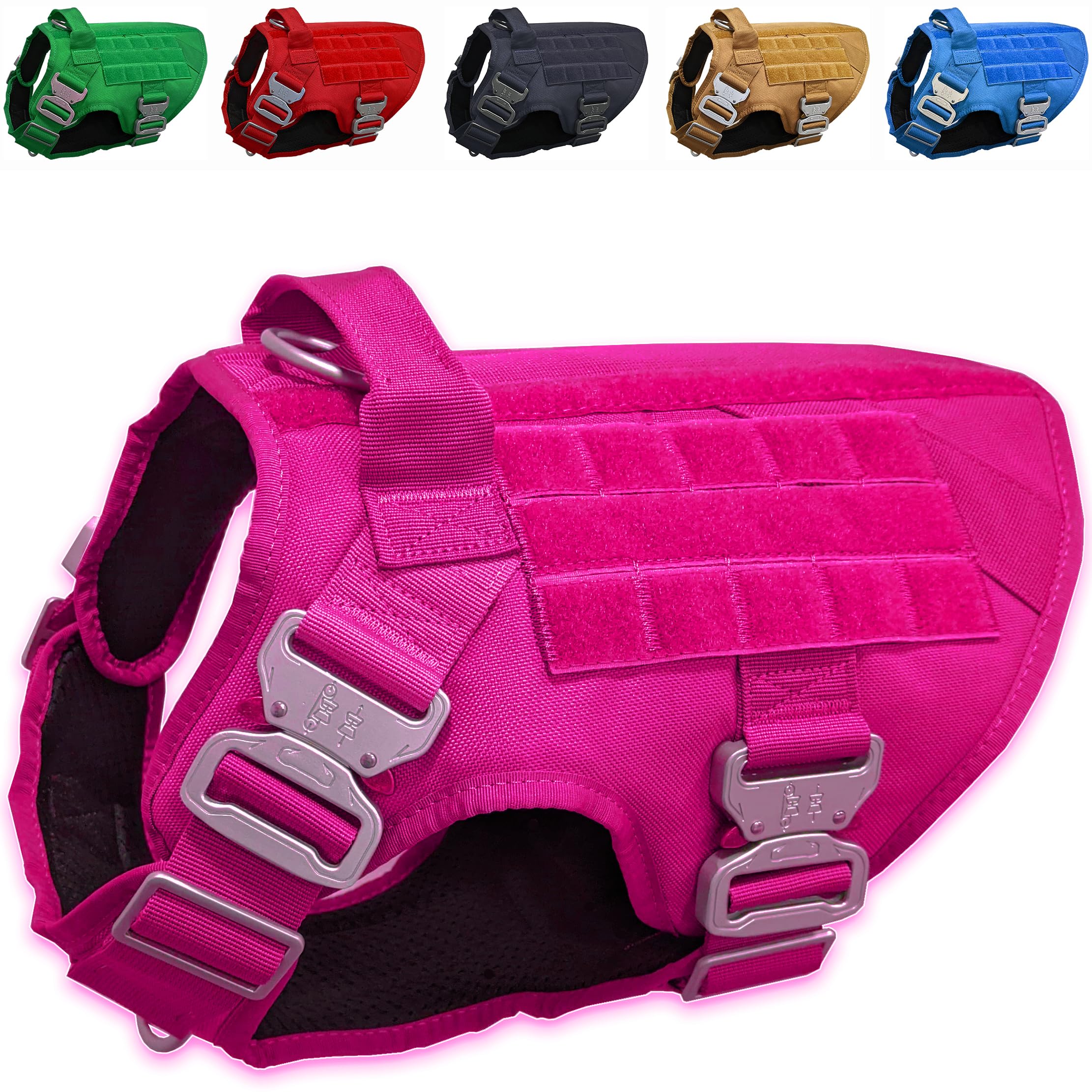 Tactical Dog Harness with 4 Metal Buckles [Waterproof Dog Vest K9 Dogs Tactical Harness with Molle], Heavy Duty Harness for Large Dogs. Hot Pink (L) — image 1