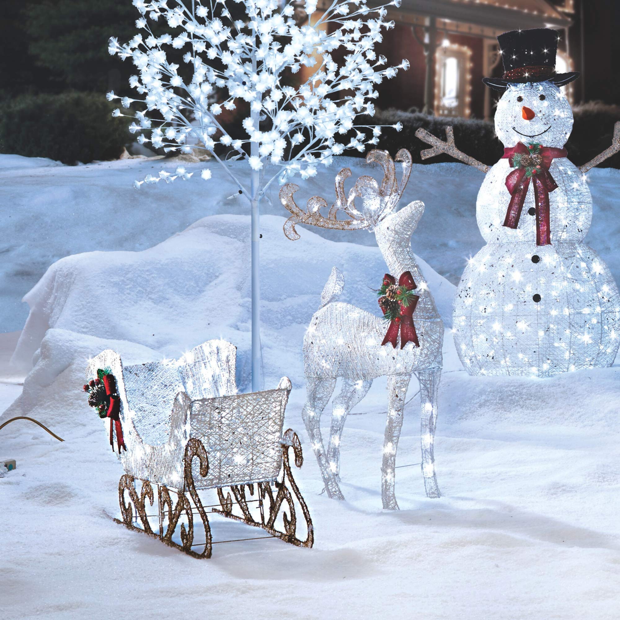 NOMA Pre-Lit LED Light Up Reindeer and Sleigh 2-Piece Set | Christmas Holiday Lawn Decoration | Indoor/Outdoor