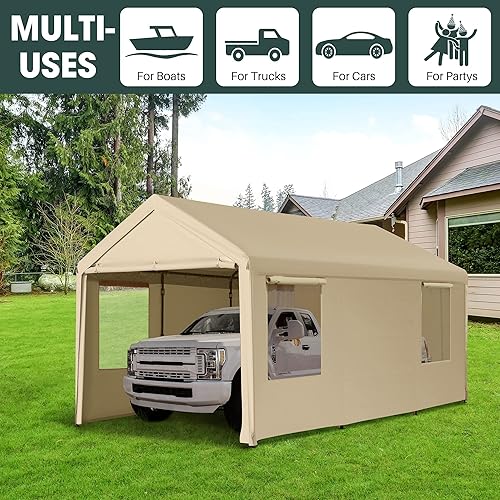 Miniatura 5 de Gardesol Cochera de alta resistencia de 10 .05 x 20.05 pies con ventanas ventiladas, garaje portátil con paredes laterales y puertas extraíbles,