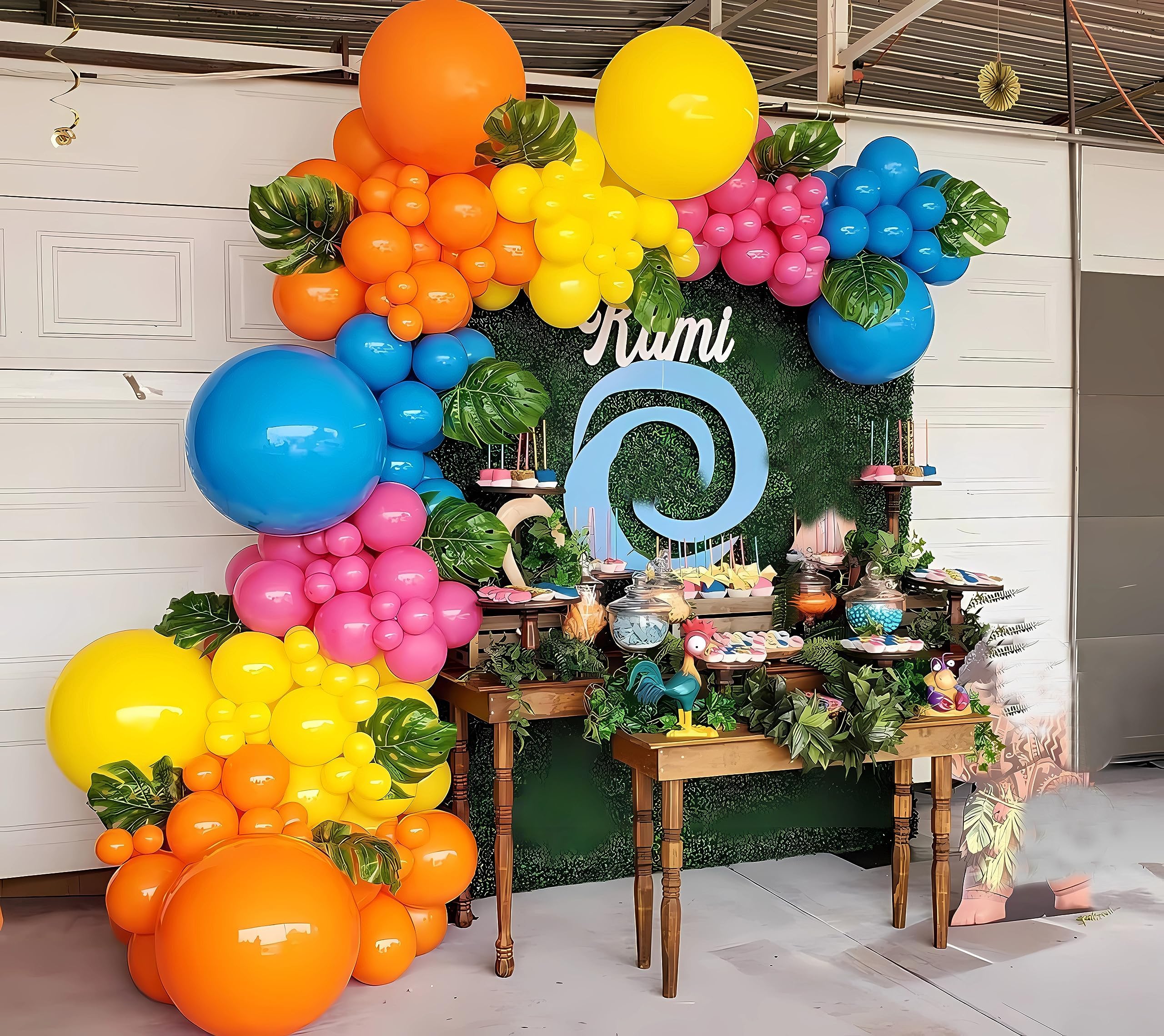 U/B Qicig Moana Party Decoration Balloon Garland Set, Girl Birthday Party Supplies, Balloon Garland With Palm Leaves For Moana Theme Party