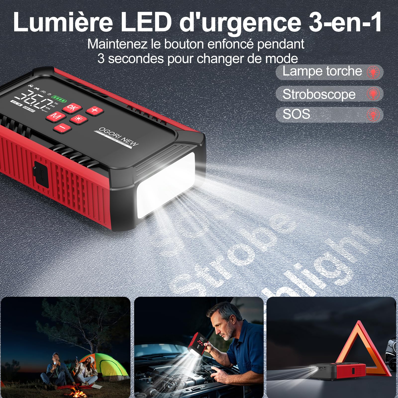 Booster Batterie Voiture 8000A,Demarreur Batterie Voiture avec Gonfleur 150PSI, Demarreur Batterie Voiture(8.0L Diesel/10.0L Gaz),12V Jump Starter pour Véhicule avec lumière LED/Écran LCD