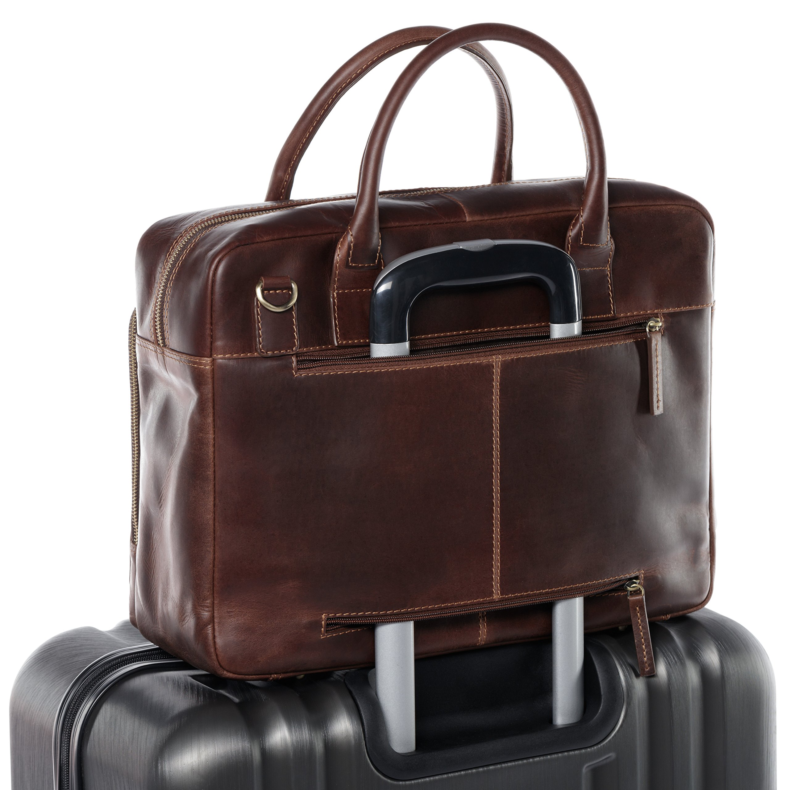 SID & VAIN Sac Ordinateur Portable Cuir véritable 15.4 Pouces Ryan Mallette Professionnelle bandoulière XXL Grand pour Hommes et Femmes Serviette de Travail Etudiante Marron
