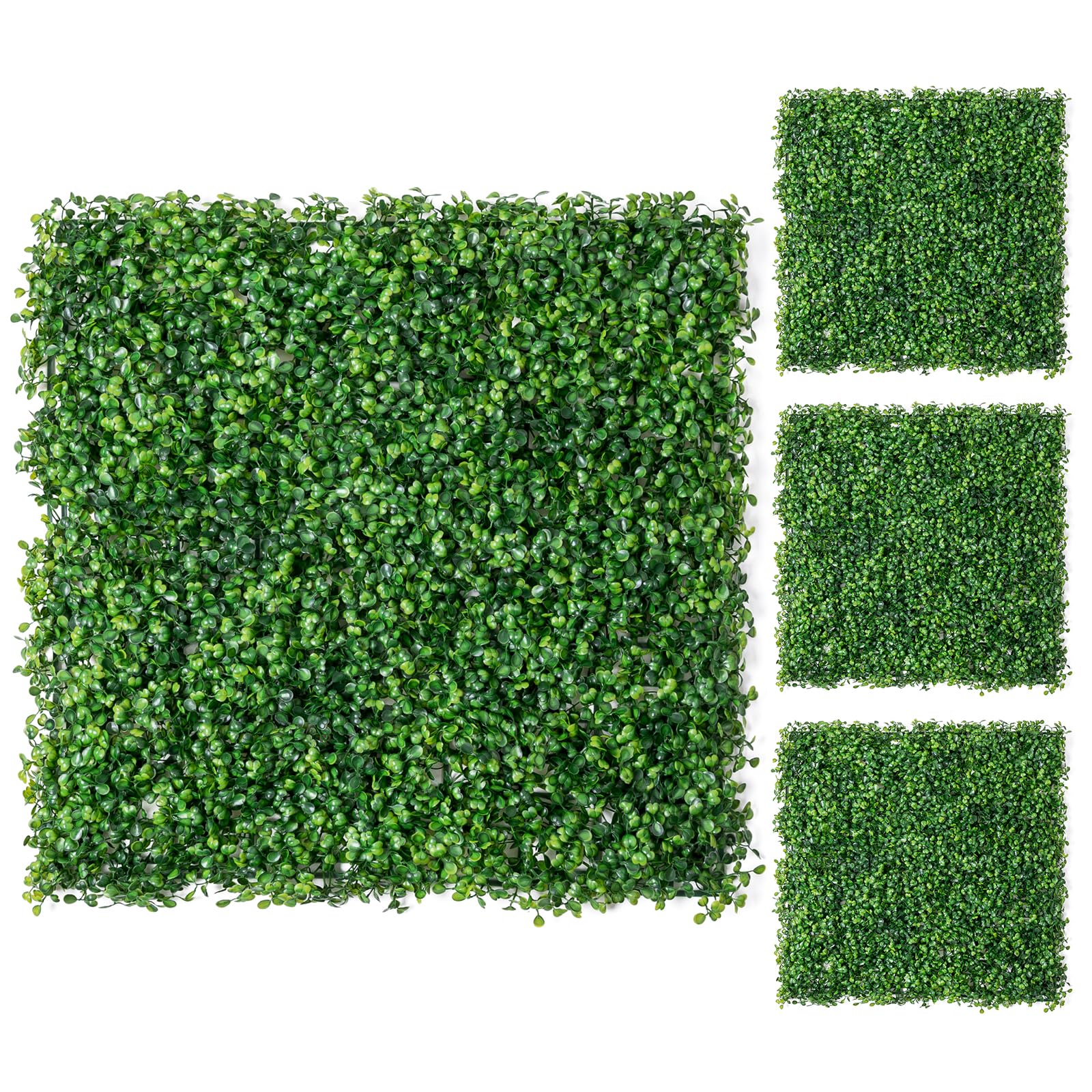 LUWENER Lot de 4 Panneaux Muraux en Buis Artificiel 1m x 1m, Feuilles Artificielles pour Clôture, Brise-vue (4, Feuilles Vertes de Milan)