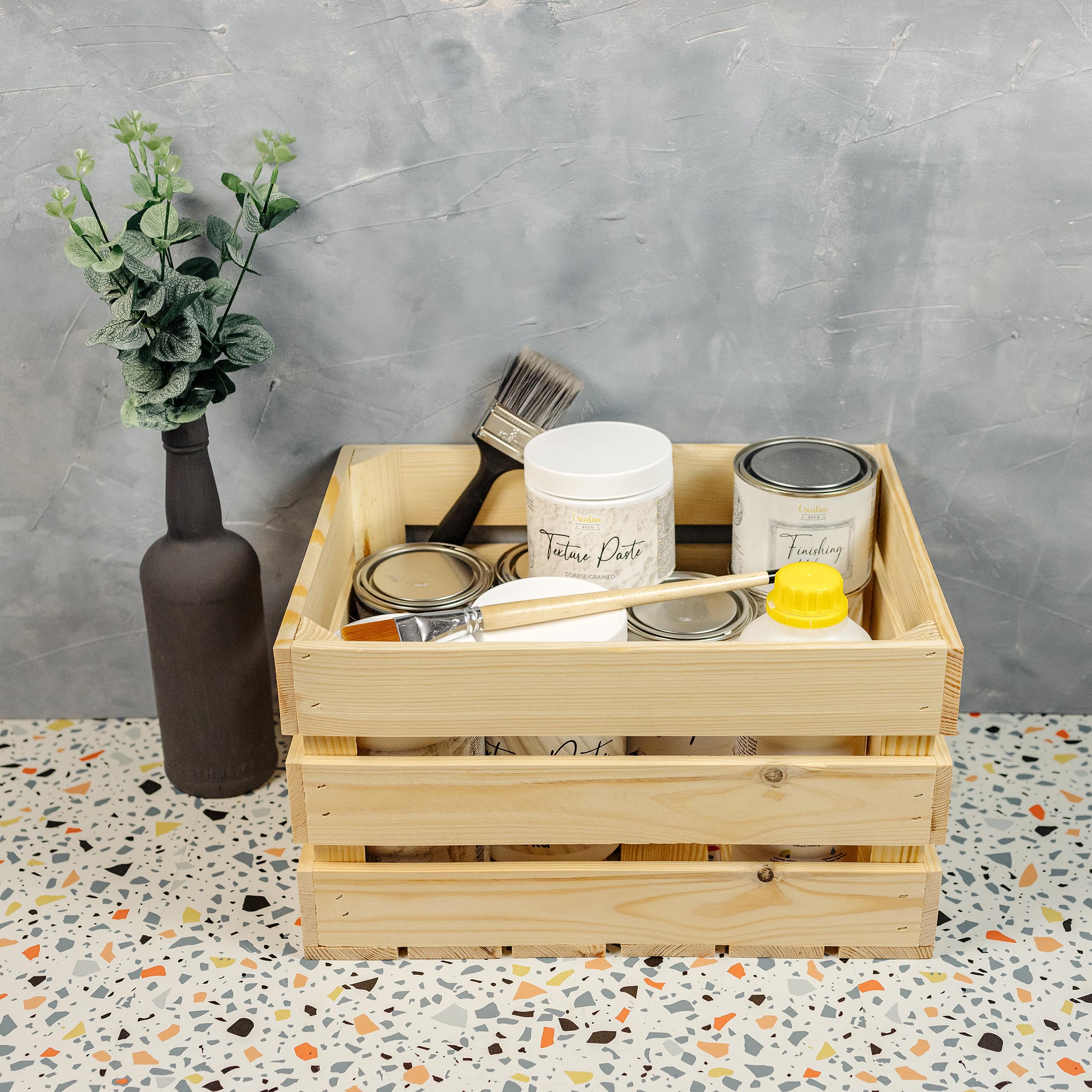 Creative DECO 3 x Cajas de Madera Natural Decorativa | 40 x 30 x 23 cm | Cesta de Madera Ideal para Almacenaje Regalo Fruta Decoración Bricolaje Manualidades | Documentos Juguetes Herramientas