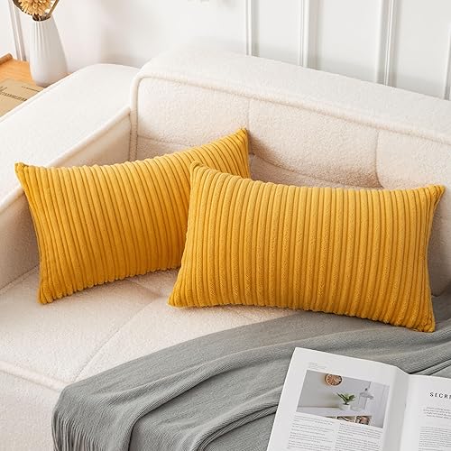 Miniatura 594 de UGASA - Juego de 2 fundas de almohada de terciopelo a rayas, funda decorativa para cojín con cremallera oculta para el hogar, sofá, dormitorio,