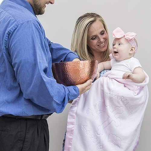 Miniatura 4 de Manta de regalo para bebés niños o niñas para bautismo. Diseño personalizado religioso cruz y biblia, Rosado