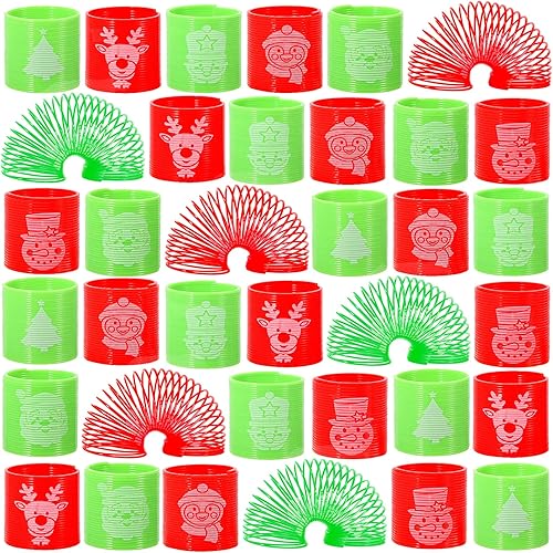 36 resortes helicoidales de Navidad para niños, varios patrones temáticos de Navidad y colores, juguetes mágicos de primavera, recuerdos de fiesta