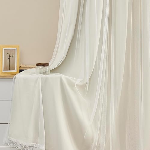 Miniatura 7 de naturetalk Cortinas opacas del 90% al 95% con transparente aplastado, juego de 2 paneles de cortina, ojales plateados antiguos, beige, 52 pulgadas