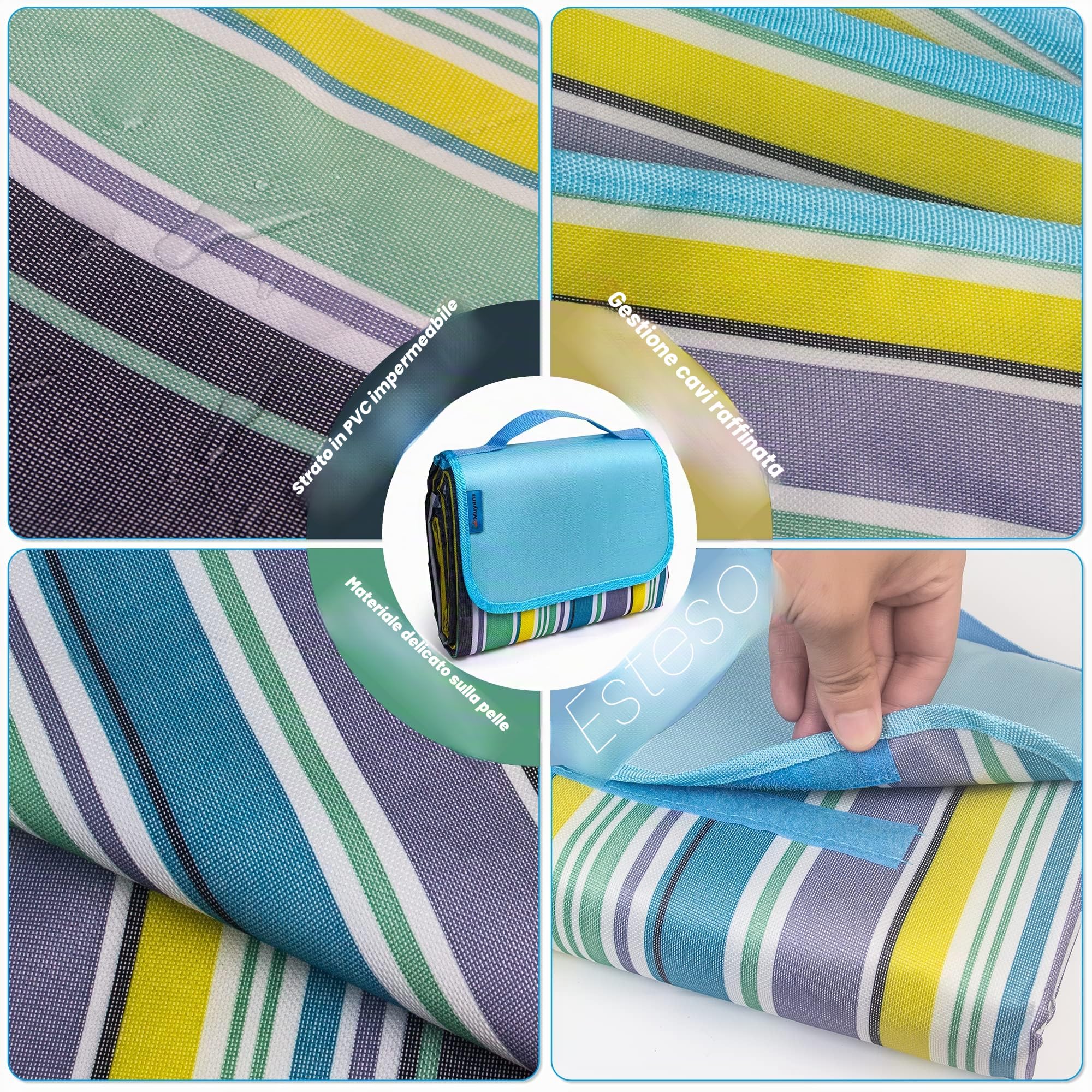 Coperta da Picnic XXL Impermeabile Pieghevole 200x200 cm per Spiaggia Campeggio