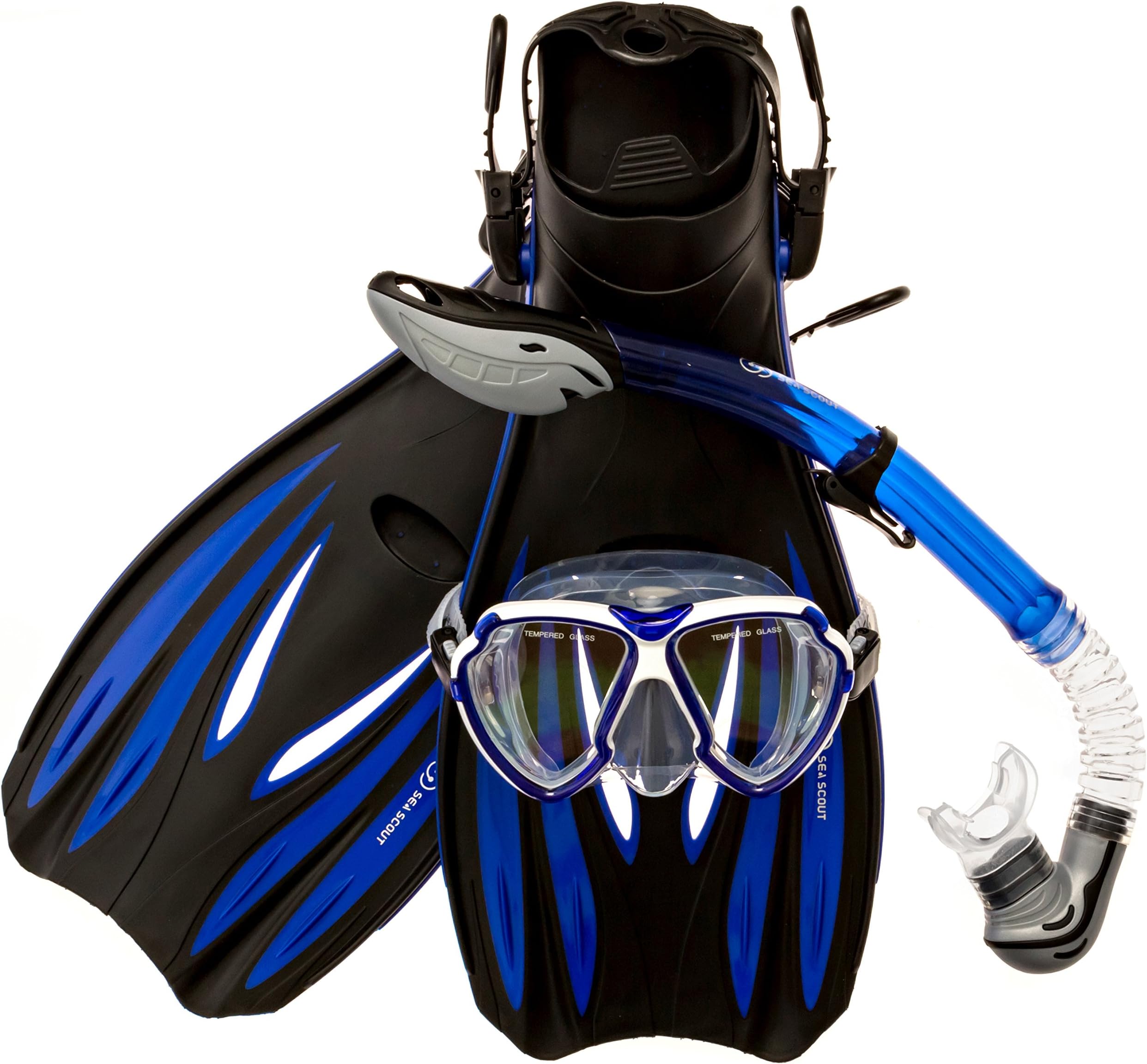 Sea Scout Adult Snorkeling Set - Dry-top Snorkel/Fins/Mask