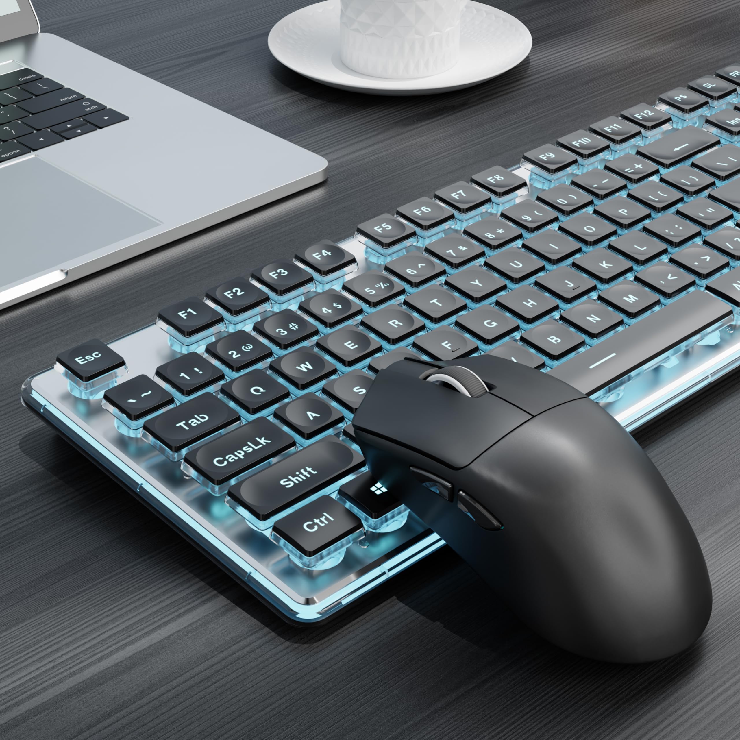 EWEADN X7S Wireless Keyboard and Mouse with Pudding Keycaps, Metal Panel, 2.4G Rechargeable Computer Keyboard and Mouse Combo Quiet Light Up Full Size Cordless Keyboards-Black-image-28