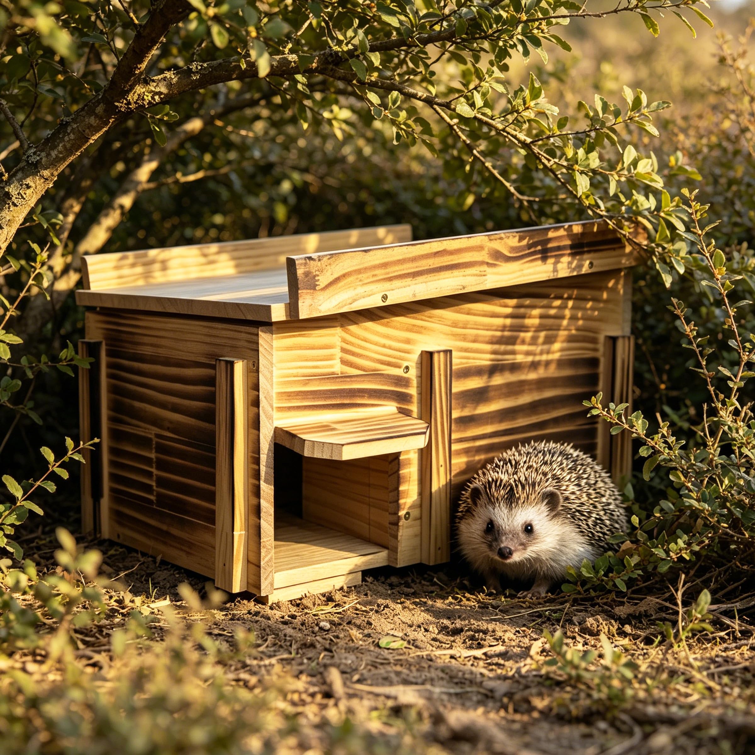 Handgefertigtes Igelhaus aus massivem Holz – großer natürlicher Nistkasten für Igel für den Außenbereich – gemütlicher Allwetter-Unterschlupf, einfache Installation für Hinterhof, Garten