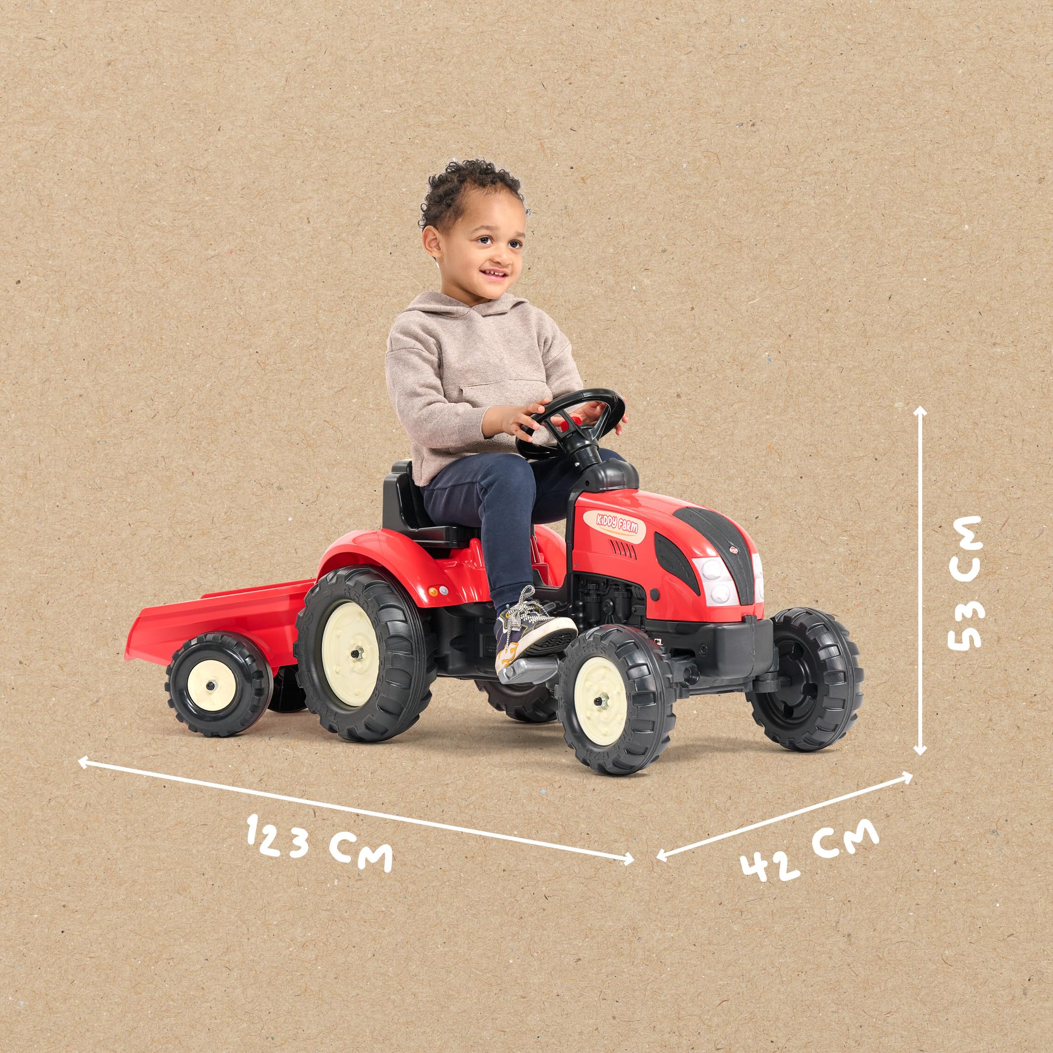 FALK Trattore a pedali Kiddy Farm Rosso con rimorchio Made in France 2158L