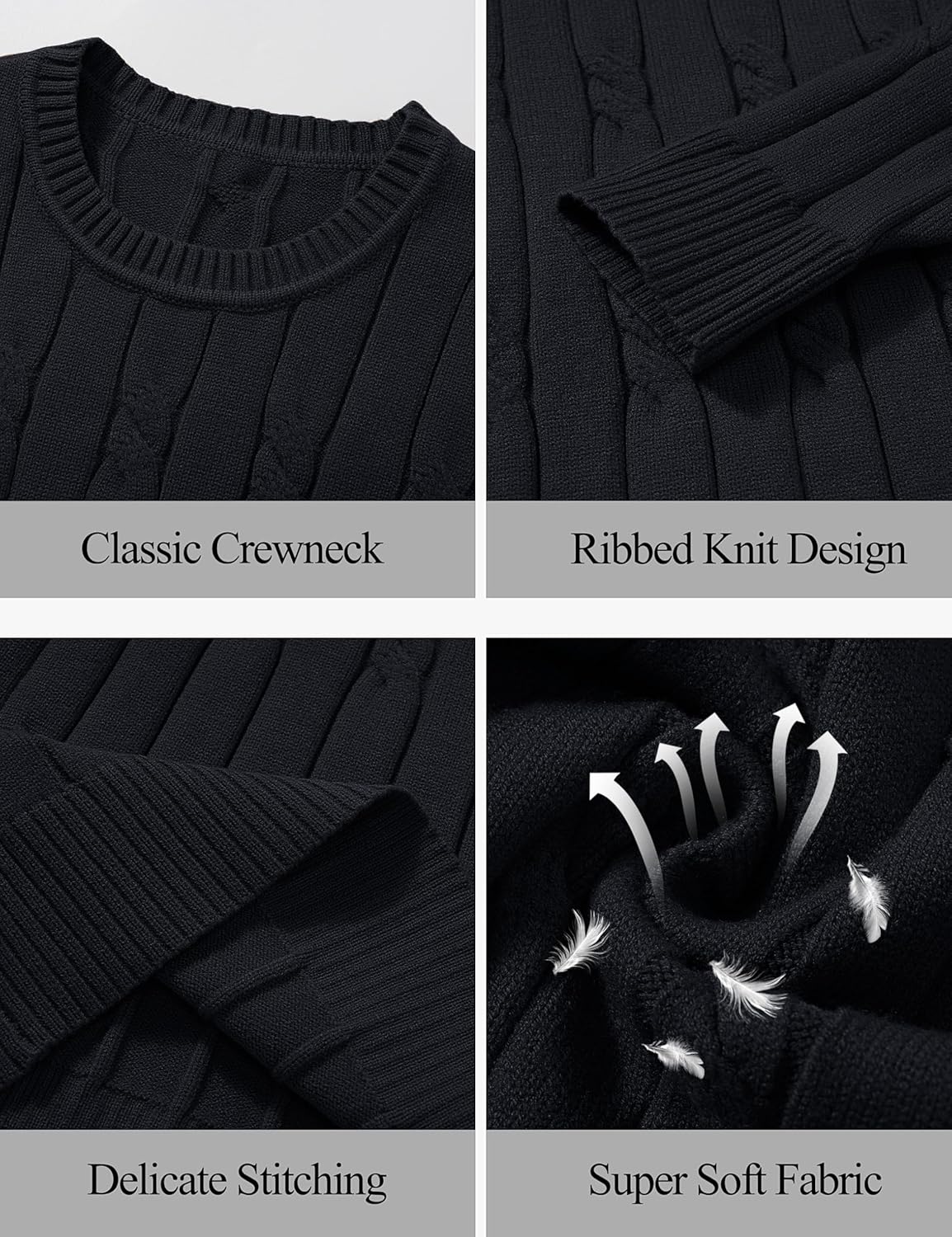 Cotrasen Men's Crewneck Sweater Cable Knit Pullover Sweater Casual Long Sleeve Twist Textured Sweaters - Image 6