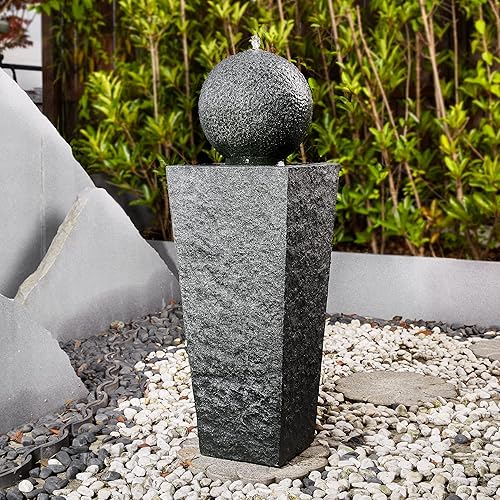 Glitzhome Outdoor Water Fountain with LED Light Oversized Decorative Pedestal Water Fountain with Submersible Pump Vintage Decor for Garden Patio Deck Porch, 40.25" H