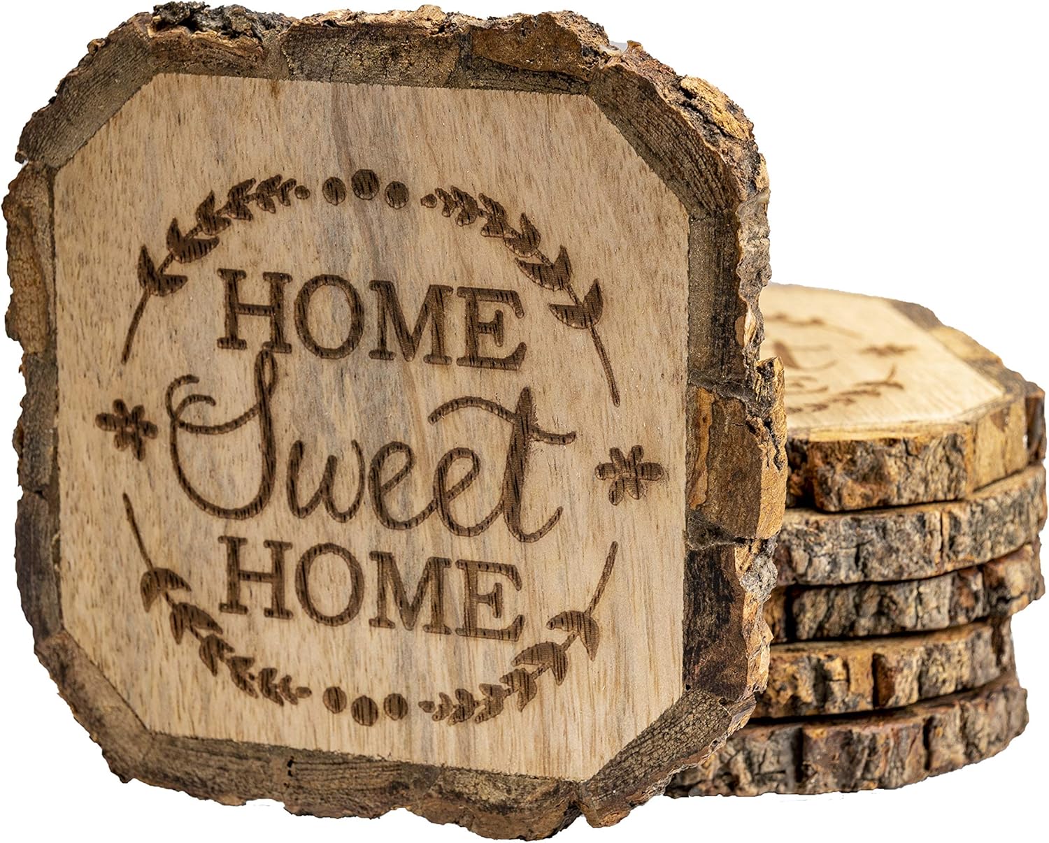 Rustic Coasters Farmhouse Coasters for Drinks Wooden Unique Coffee Coasters House Warming Gifts for New House (Home Sweet Home, 6 Coasters)