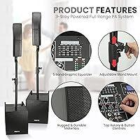 Vista 4 de Pyle Altavoz de columna Line Array - Sistema de sonido profesional y compacto con subwoofer de altavoz de 12 pulgadas, transmisión, amplificador