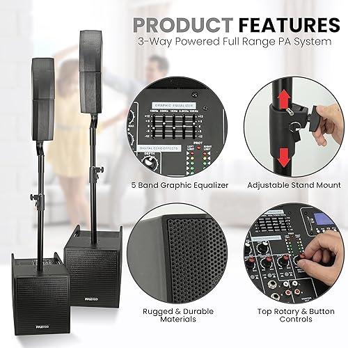 Miniatura 4 de Pyle Altavoz de columna Line Array - Sistema de sonido profesional y compacto con subwoofer de altavoz de 12 pulgadas, transmisión, amplificador de